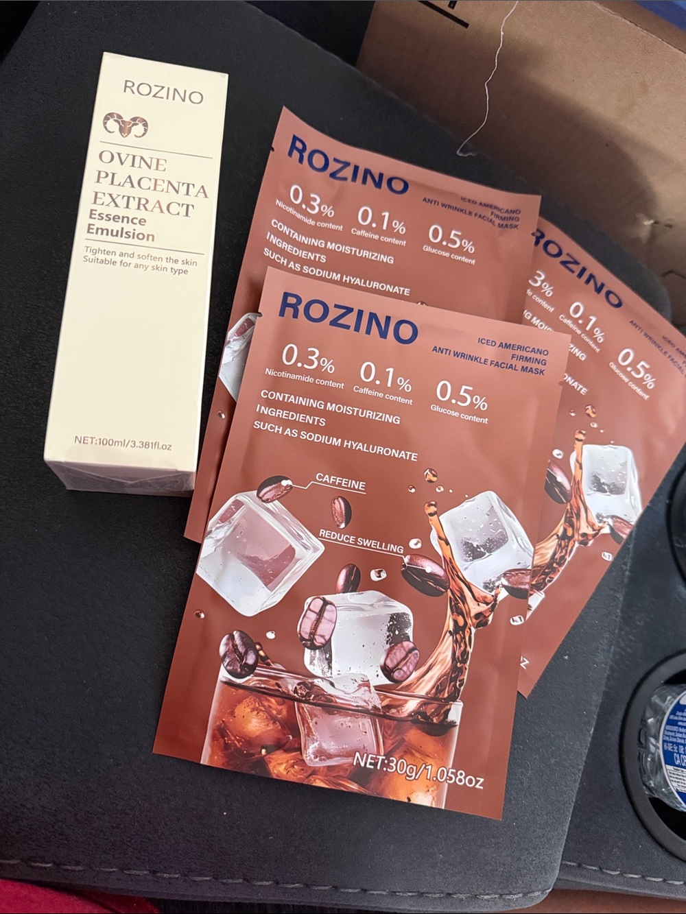 Rozino essence emulsion and Iced Americano Anti-Wrinkle Facial Mask set 3